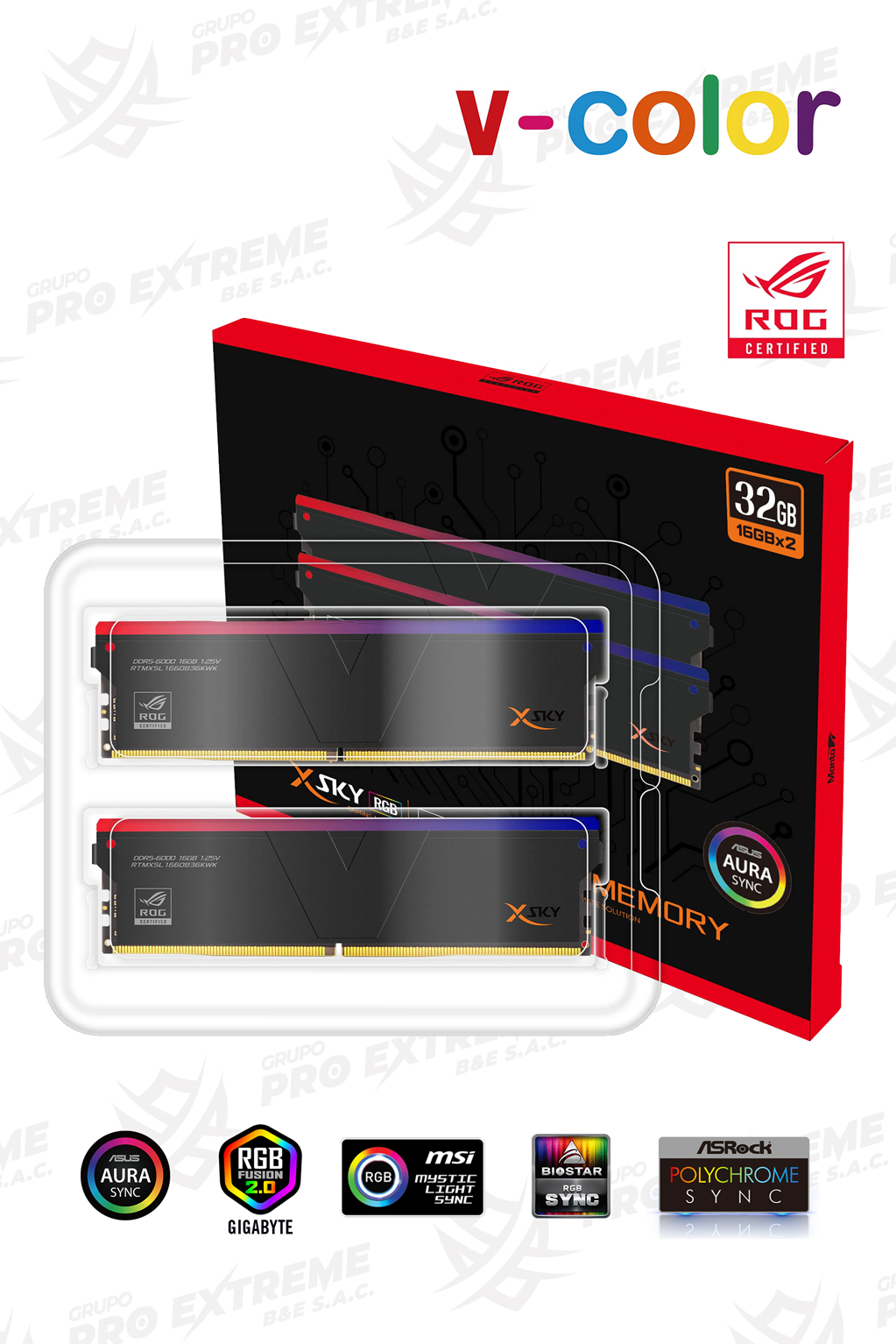 MEMORIA 32GB (16*2) DDR5 BUS 6000MHZ V-COLOR SK HYNIX ROG 